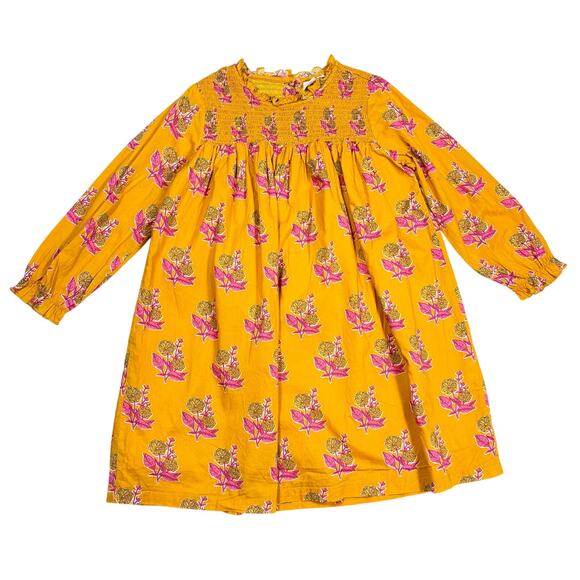 Beet World Girls Dress Size 7-8Y Yellow Pink Floral Smocked Long Sleeve Boho - Picture 1 of 6